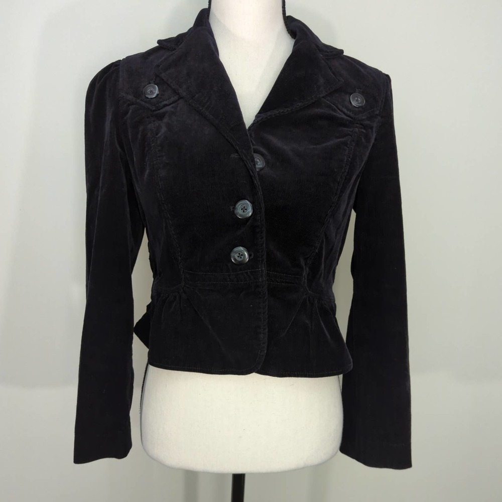 Rafaella Womens Jacket Denim Corduroy Button Front Cotton Blend Stretch Black 6P